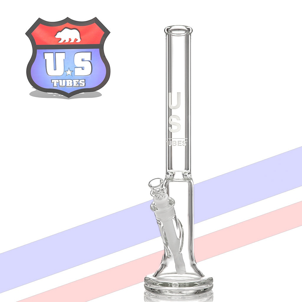 US Tubes 9mm Hybrid Tube with Logo and Angled Red and Blue Stripes in background
