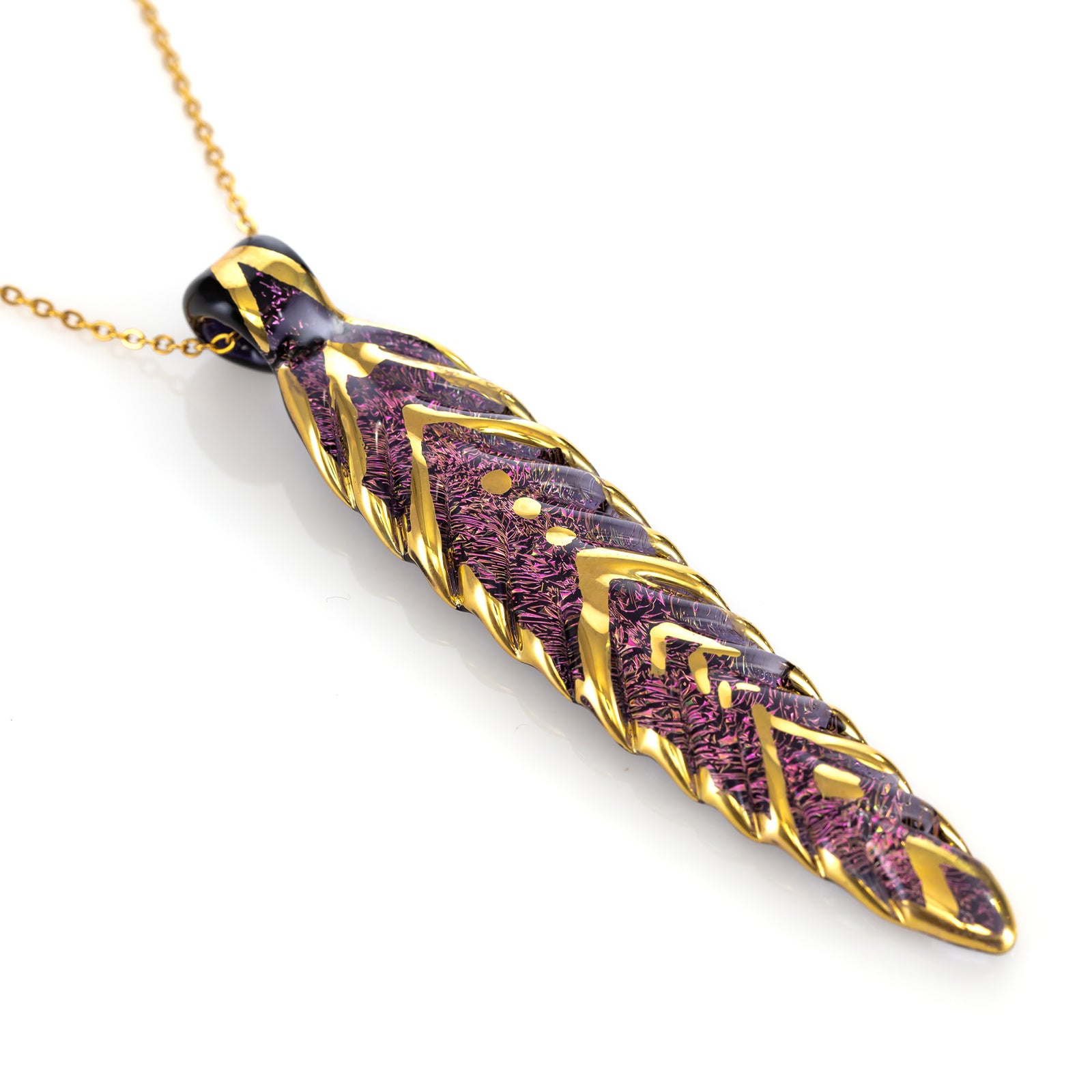 Fiona PhoenixFire Gold and Dicro Feather Pendant