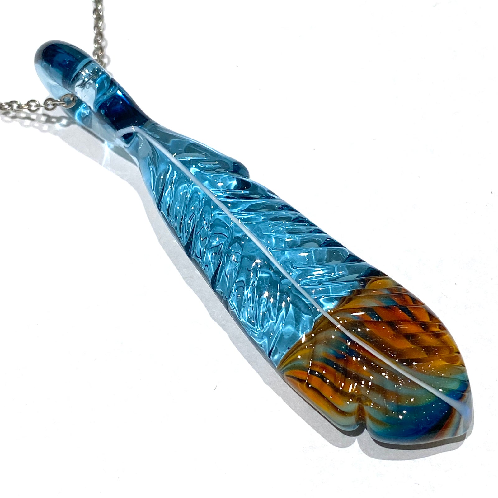 R3G15 Glass Tie Dye Feather Pendant #1