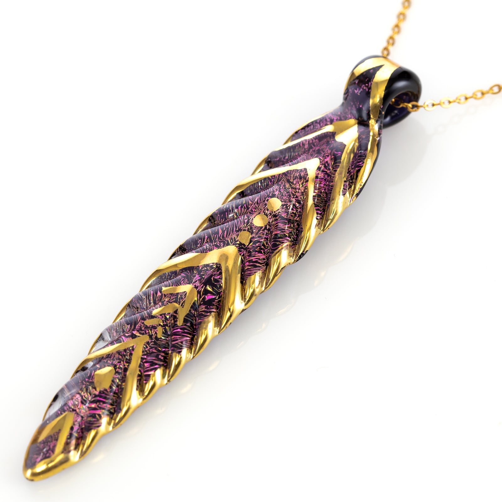 Fiona PhoenixFire Gold and Dicro Feather Pendant