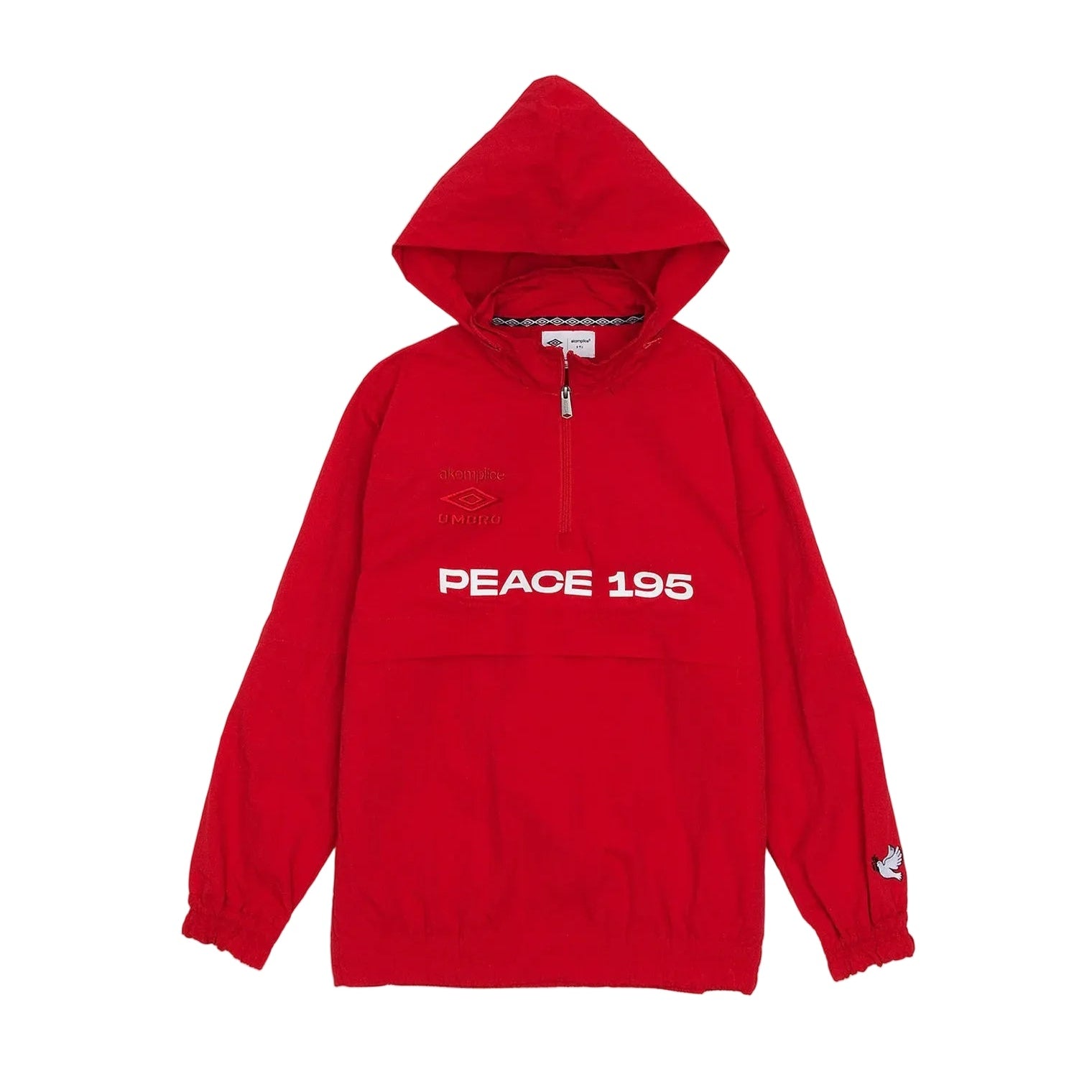 Red 1/4 Zip Jacket with 'PEACE 195' text on a white background