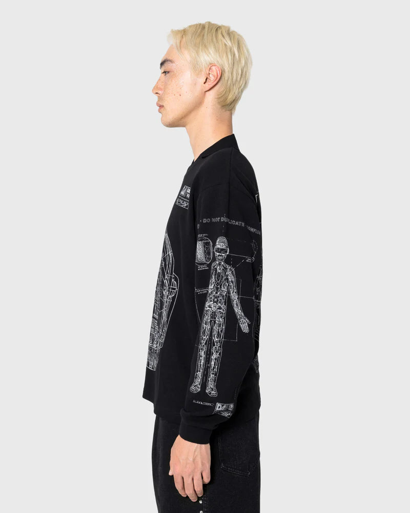 Schematic Long Sleeve Polo (Black)
