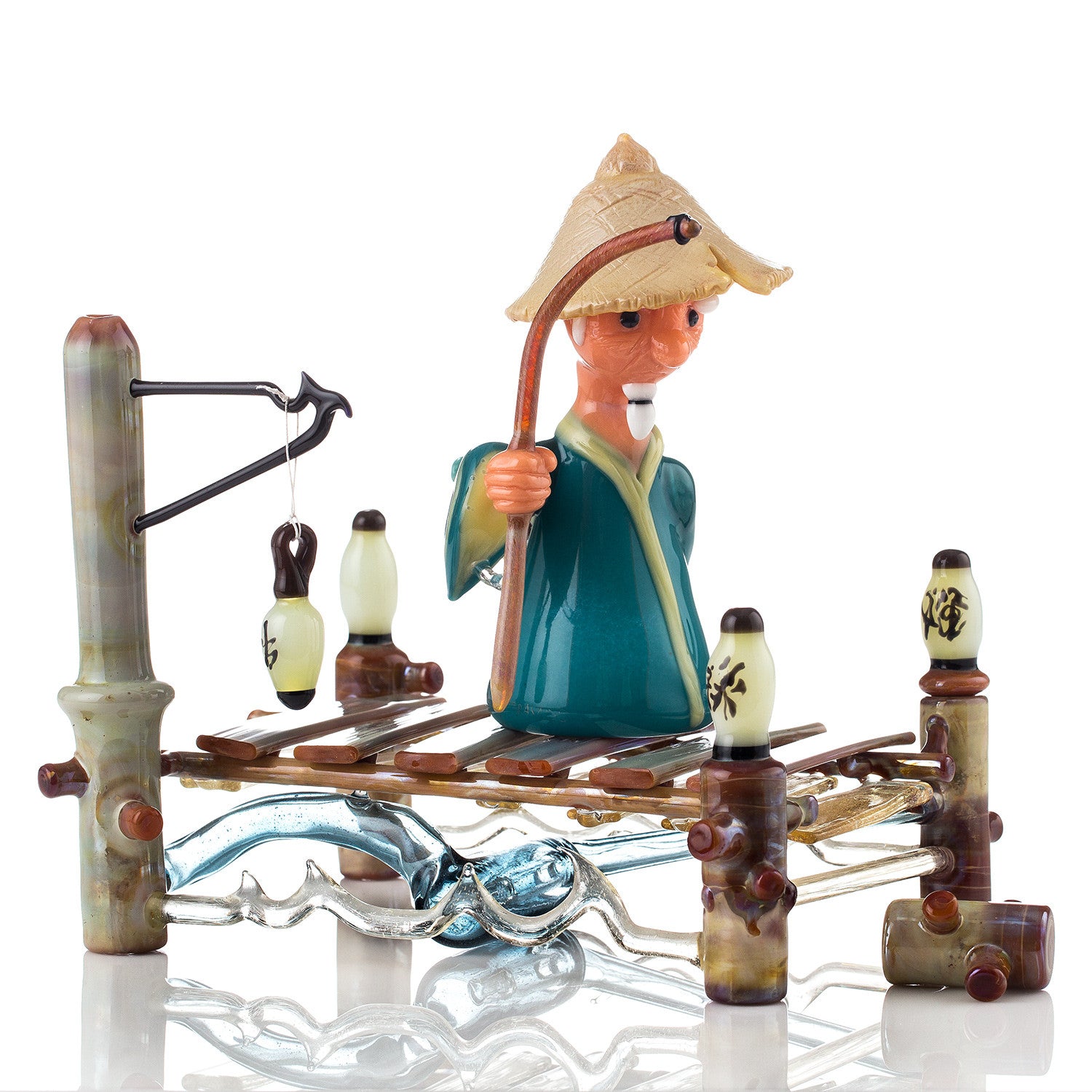 Garyo and the Moon Dock Fisherman Drunken Monk Mini Tube and Bridge Bubbler Set (Silver Strike/White/illuminati/Aqua Azul/Caramel)