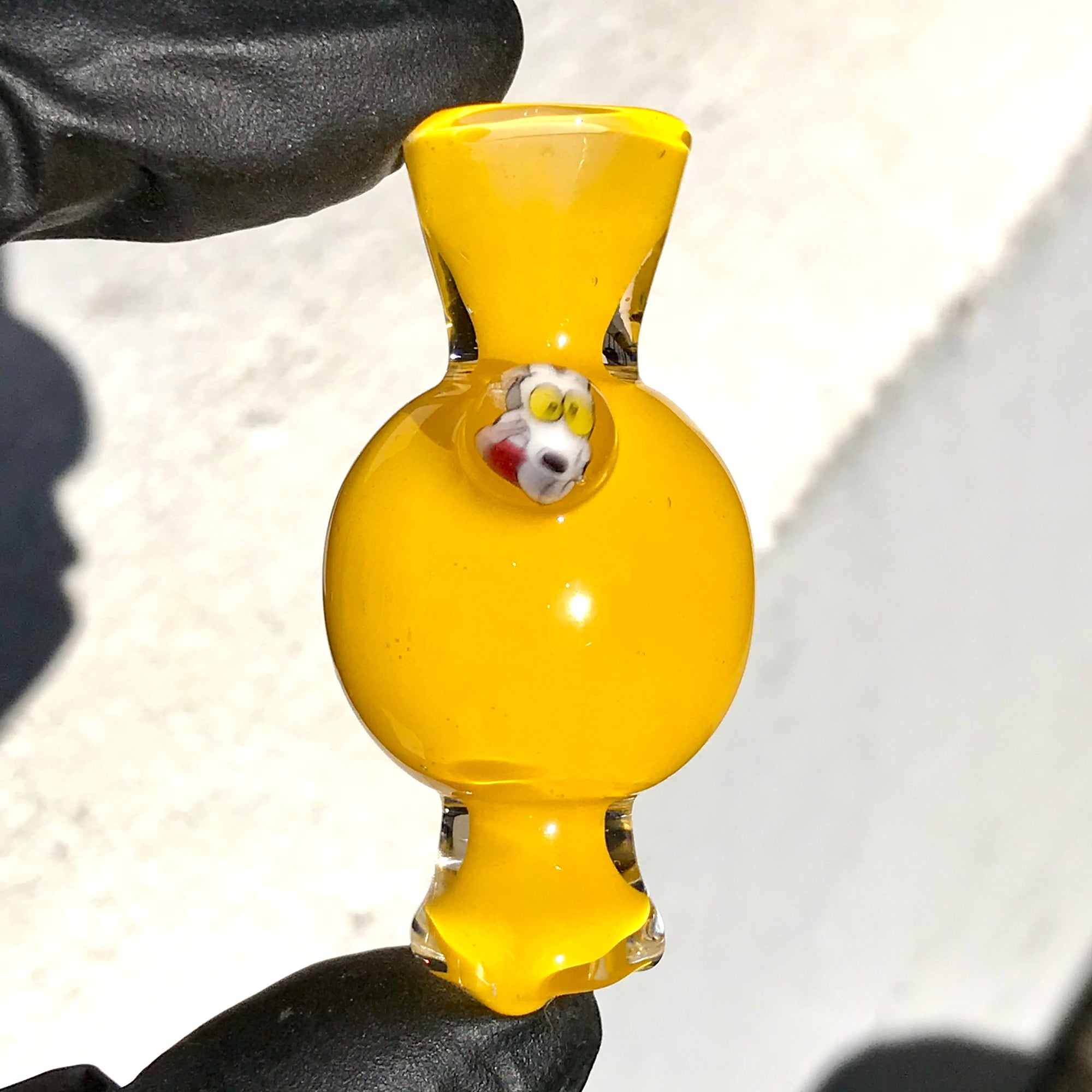 Hoyer Glass Spinner Cap with Milli Image and Matching Milli Terp Pearl (Yellow Crayon) show variant 