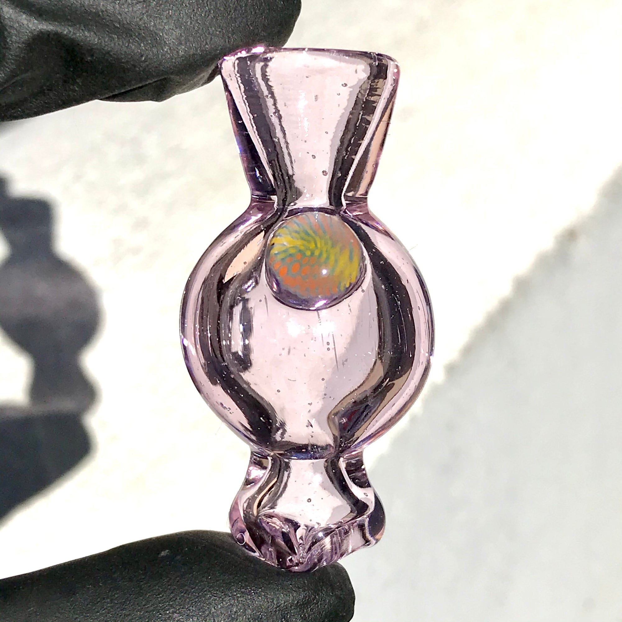 Hoyer Glass Spinner Cap with Milli Image and Matching Milli Terp Pearl (Transparent Pink Cadillac) show variant 