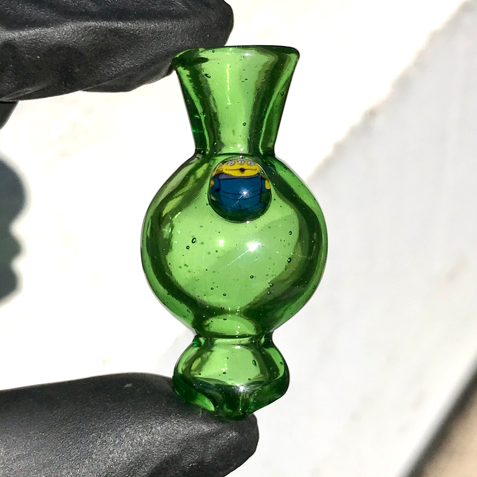 Hoyer Glass Spinner Cap with Milli Image and Matching Milli Terp Pearl (Green Stardust) show variant