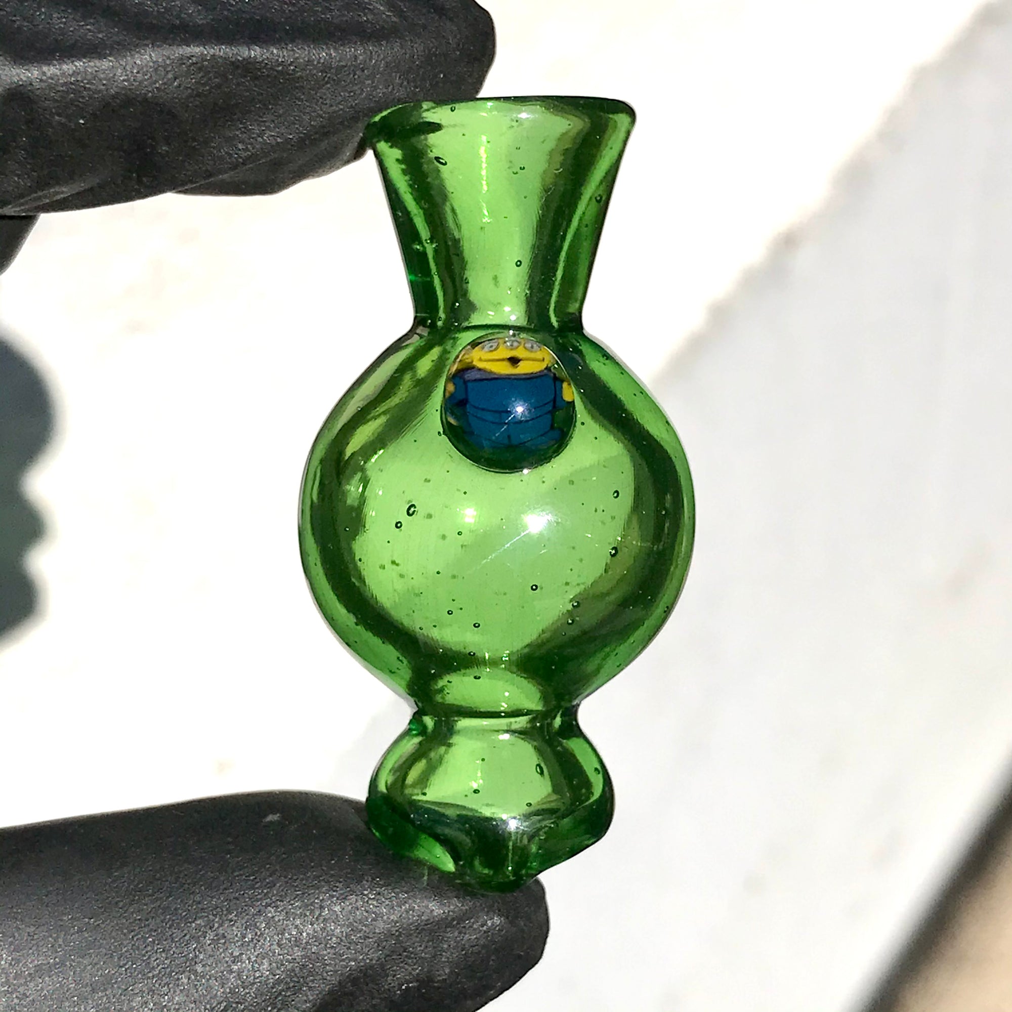 Hoyer Glass Spinner Cap with Milli Image and Matching Milli Terp Pearl (Green Stardust) show variant 
