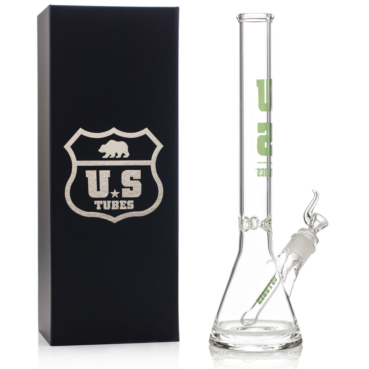 US Tubes 19 Inch Flagship Beaker 50 x 5mm with 29mm Joint and Display Box (Green Block Decal)