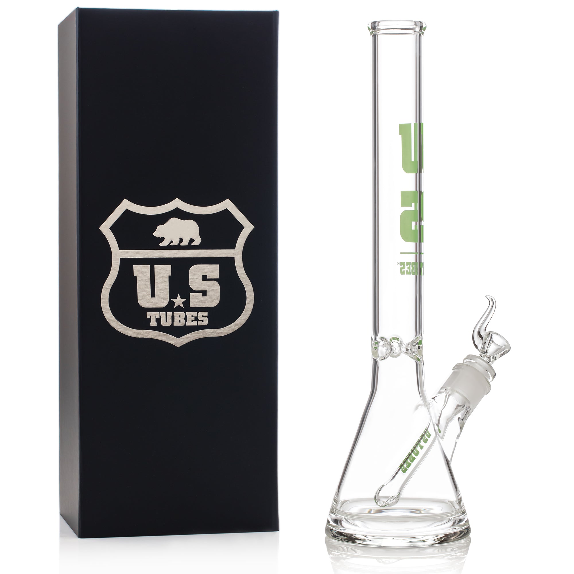 US Tubes 19 Inch Flagship Beaker 50 x 5mm with 29mm Joint and Display Box (Green Block Decal)