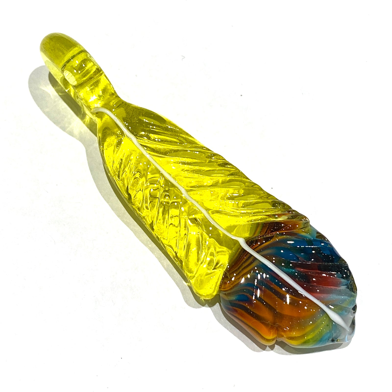 R3G15 Glass Tie Dye Feather Pendant #2