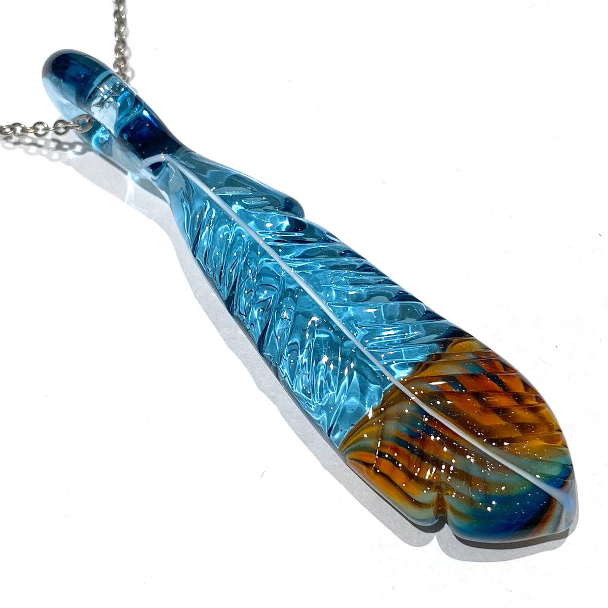R3G15 Glass Tie Dye Feather Pendant #1