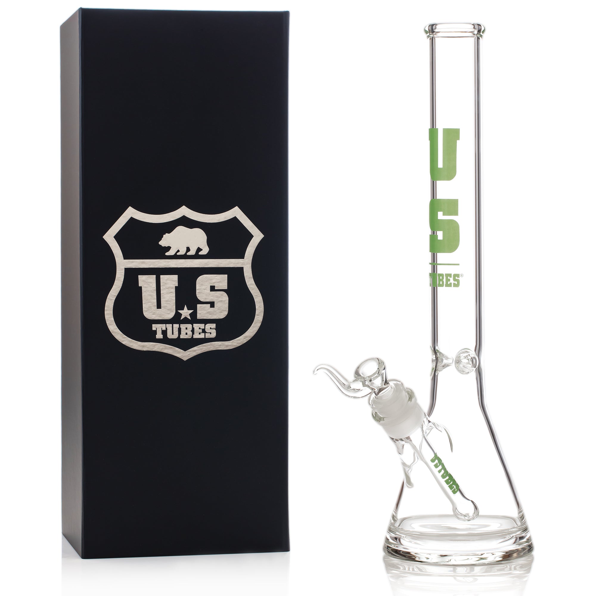 US Tubes 19 Inch Flagship Beaker 50 x 5mm with 29mm Joint and Display Box (Green Block Decal)