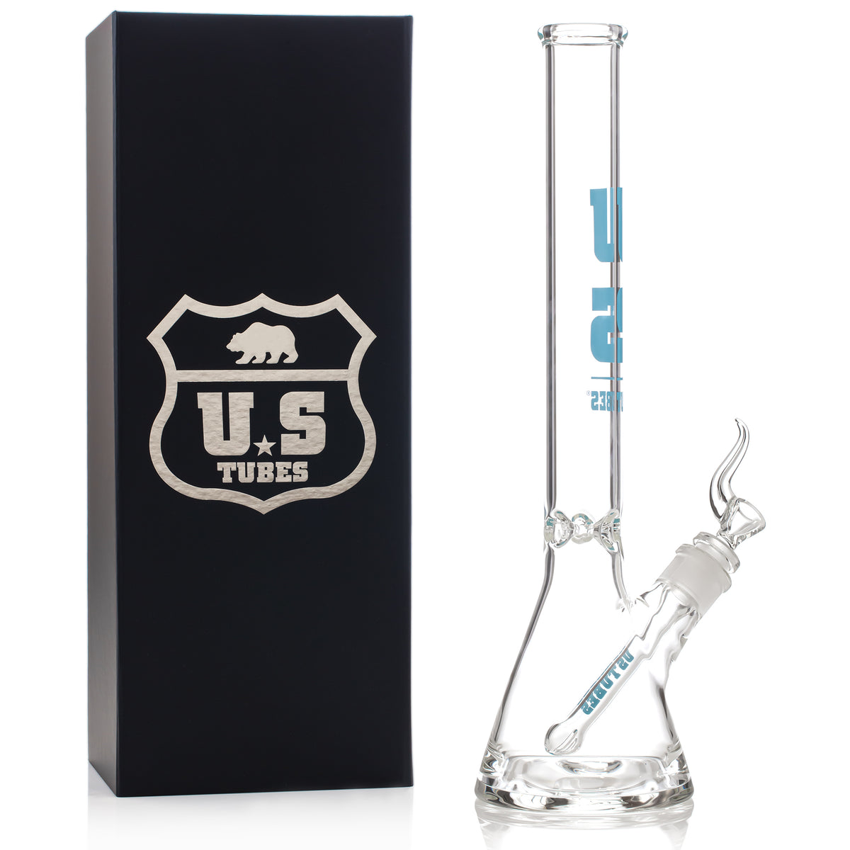 US Tubes 19 Inch Flagship Beaker 50 x 5mm with 29mm Joint and Display Box (Light Blue Block Decal)