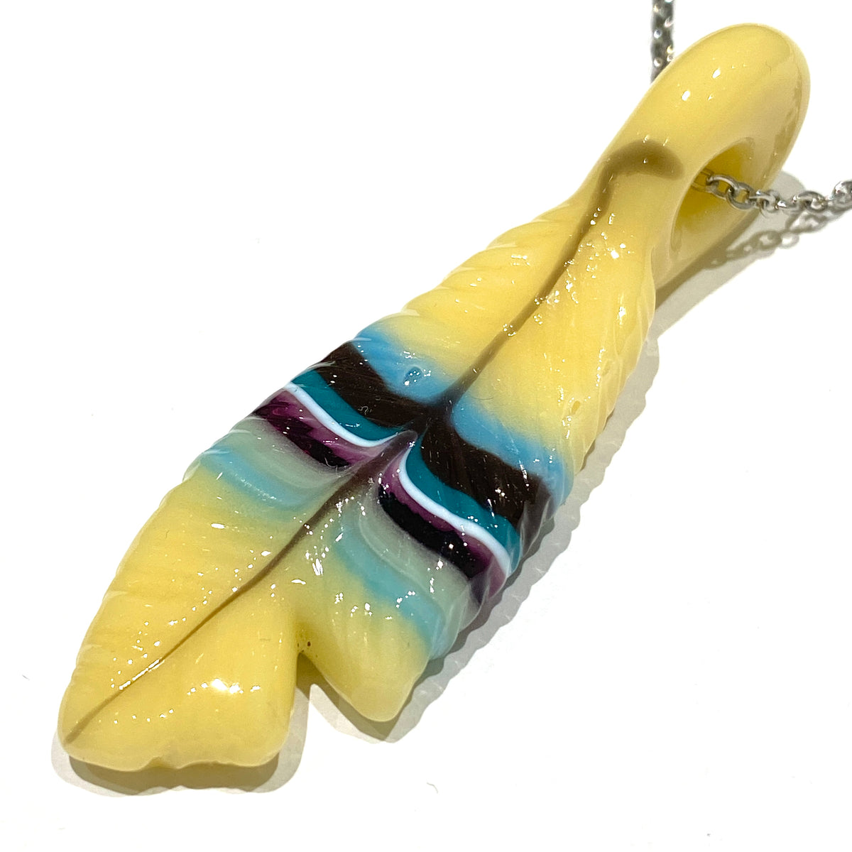 R3G15 Glass Small Pendleton Feather Pendant #6