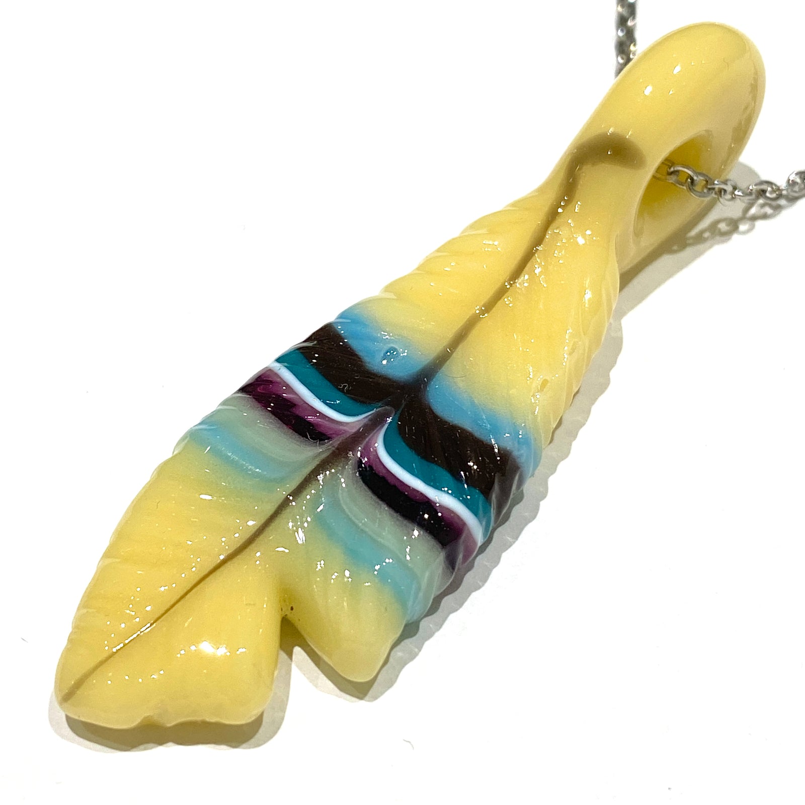 R3G15 Glass Small Pendleton Feather Pendant #6