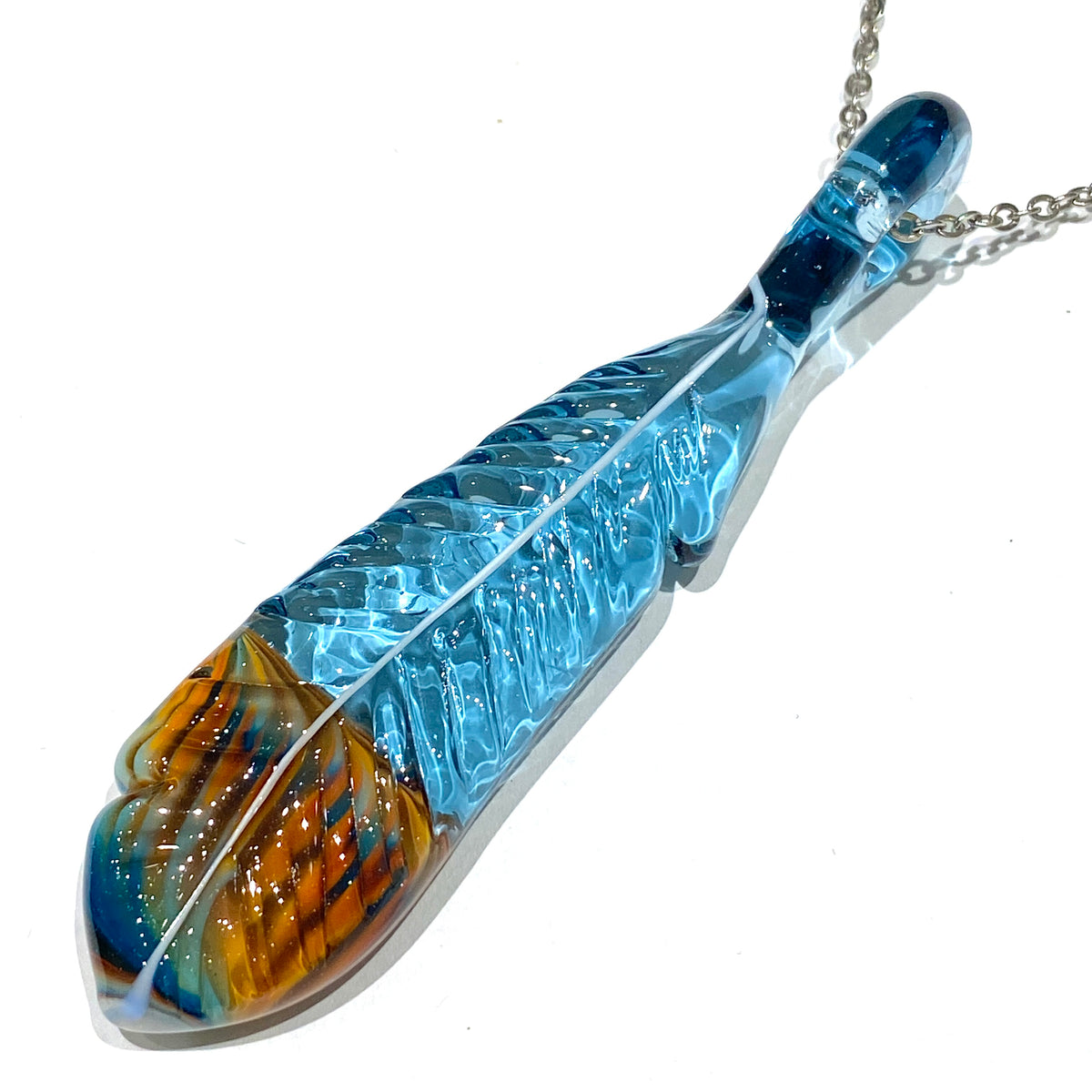 R3G15 Glass Tie Dye Feather Pendant #1