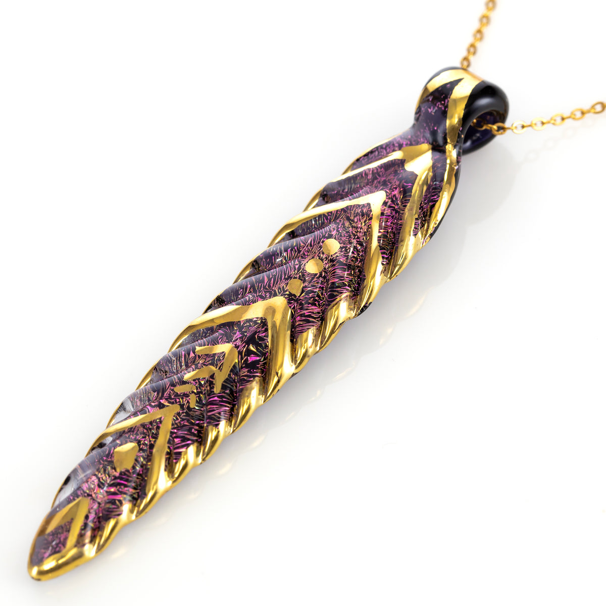 Fiona PhoenixFire Gold and Dicro Feather Pendant