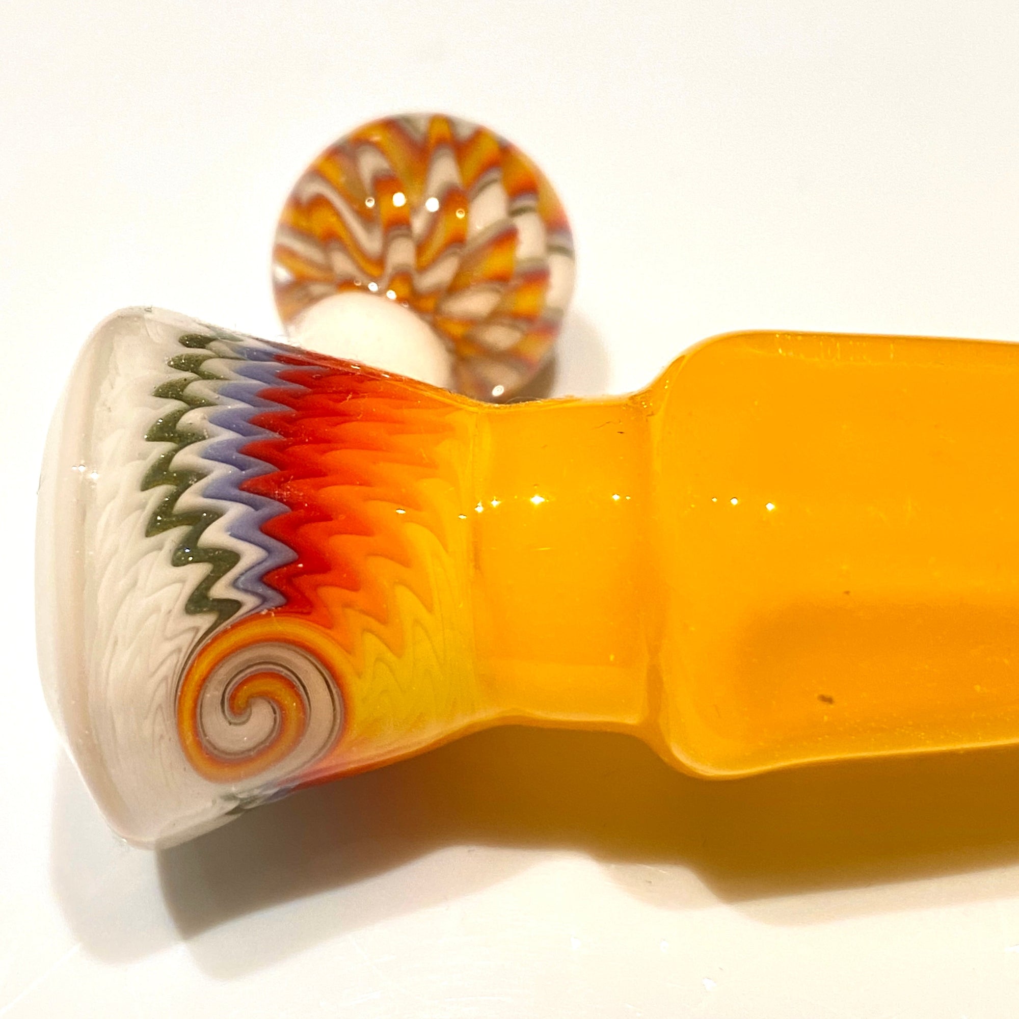 Chase Adams Hex Body 3-Hole Chillum with Marble Handle (Orange and Fire/White)