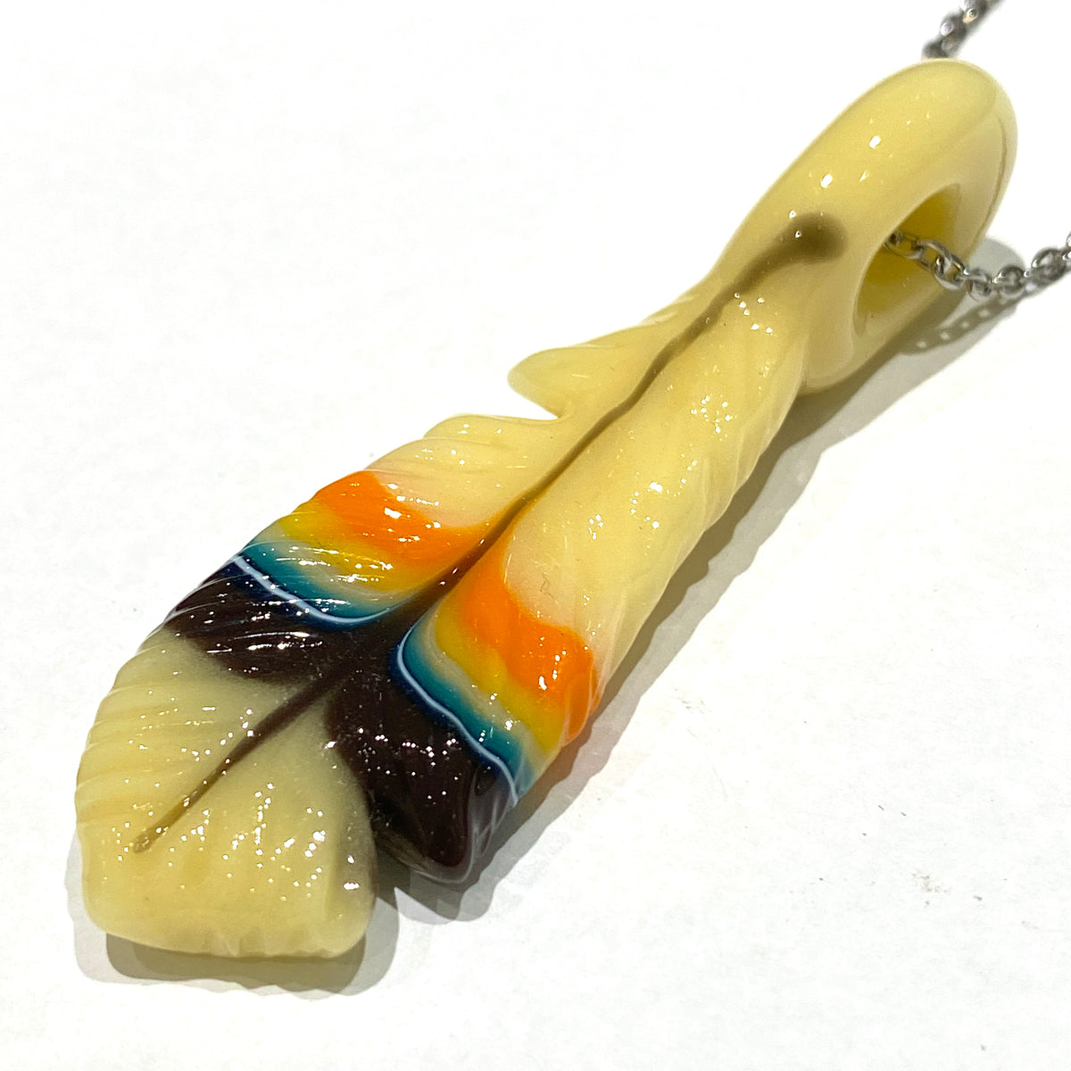 R3G15 Glass Small Pendleton Feather Pendant #5