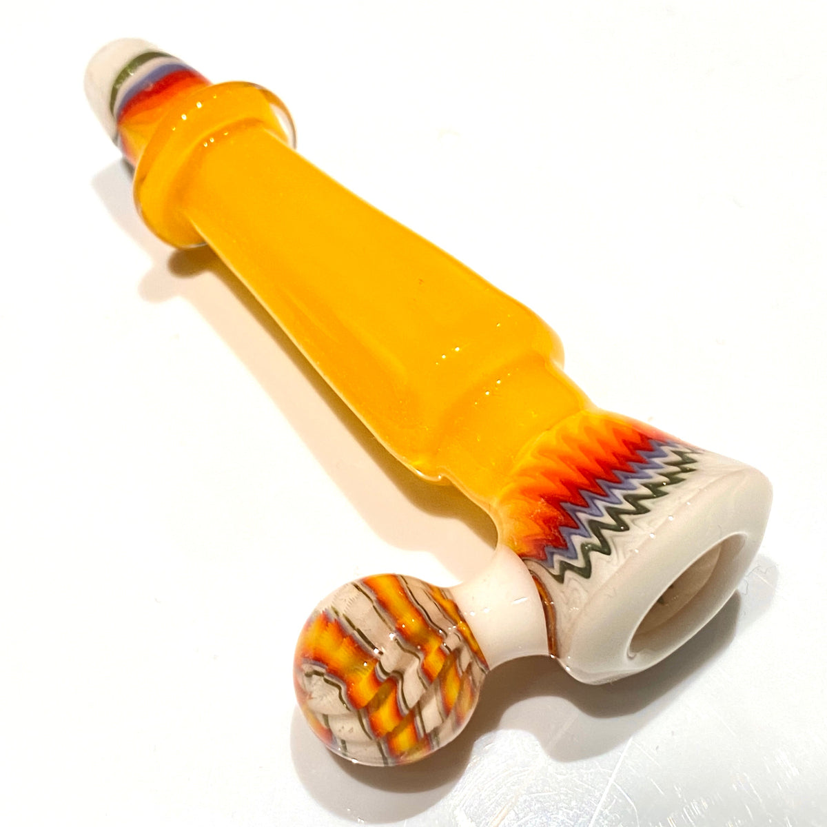 Chase Adams Hex Body 3-Hole Chillum with Marble Handle (Orange and Fire/White)