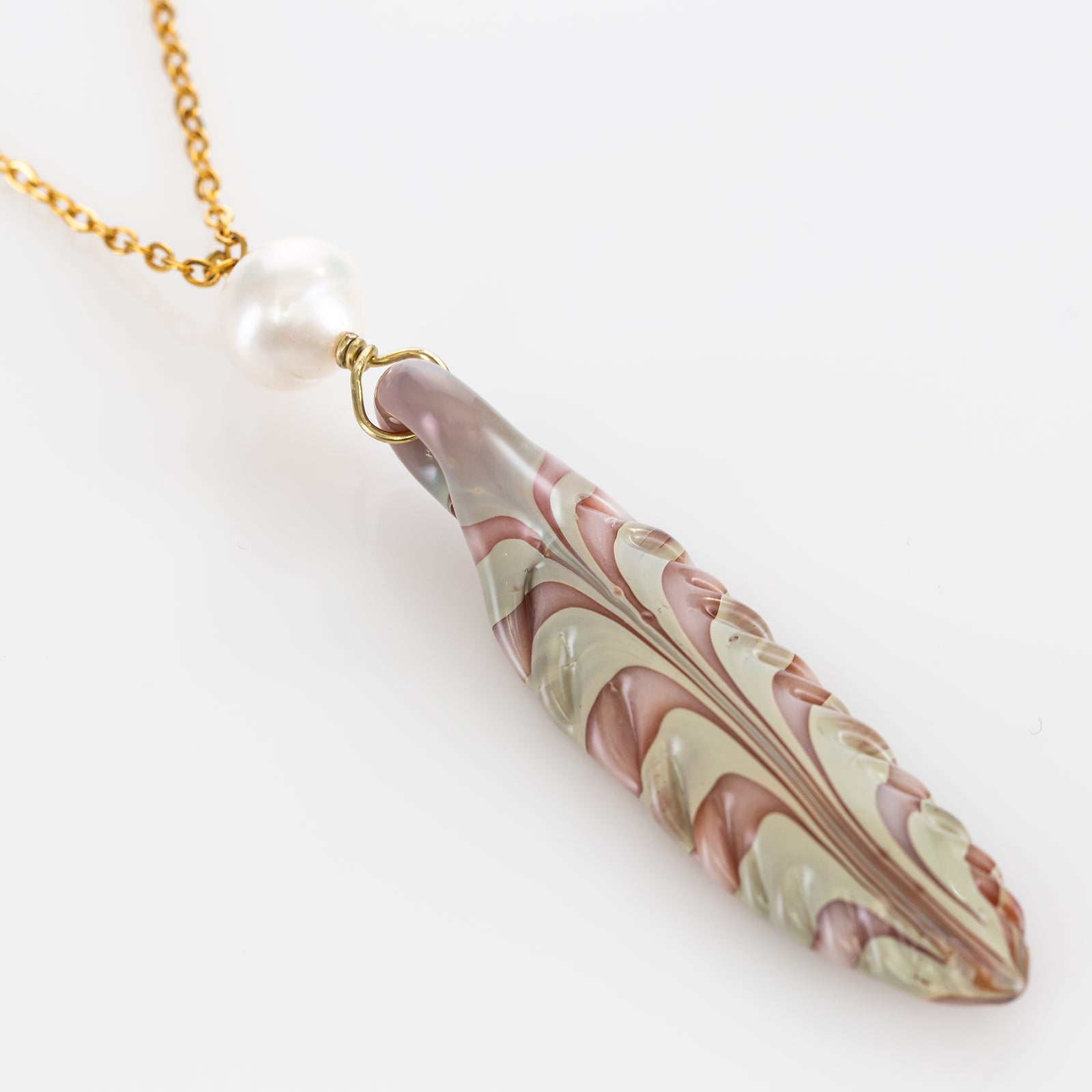 Fiona PhoenixFire Small Feather Pendant with Pearl (1)