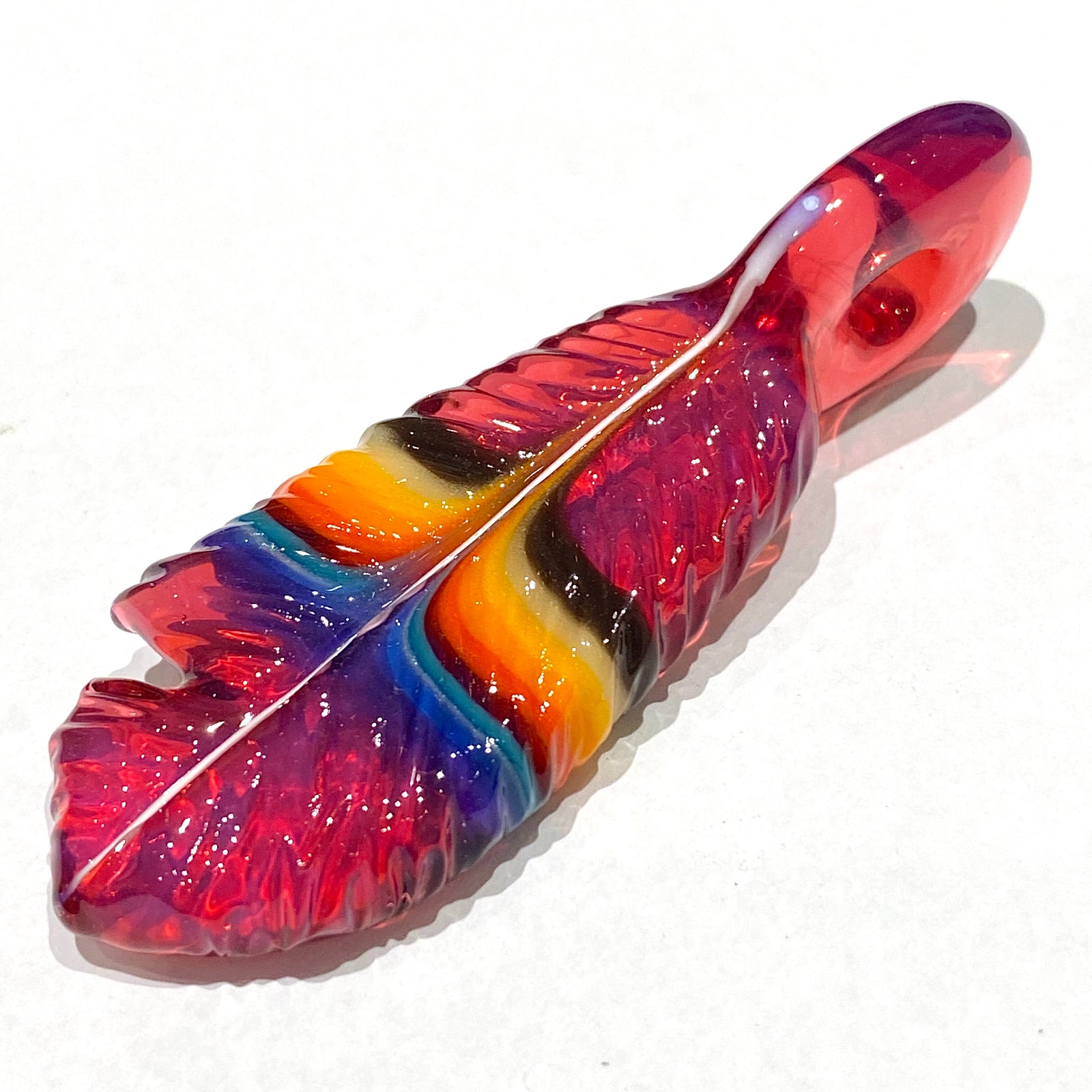 R3G15 Glass Small Pendleton Feather Pendant #1