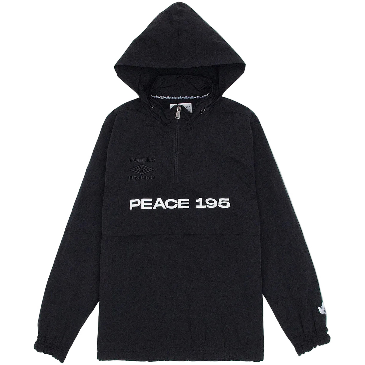 Black 1/4 Zip Jacket with 'PEACE 195' text on a white background