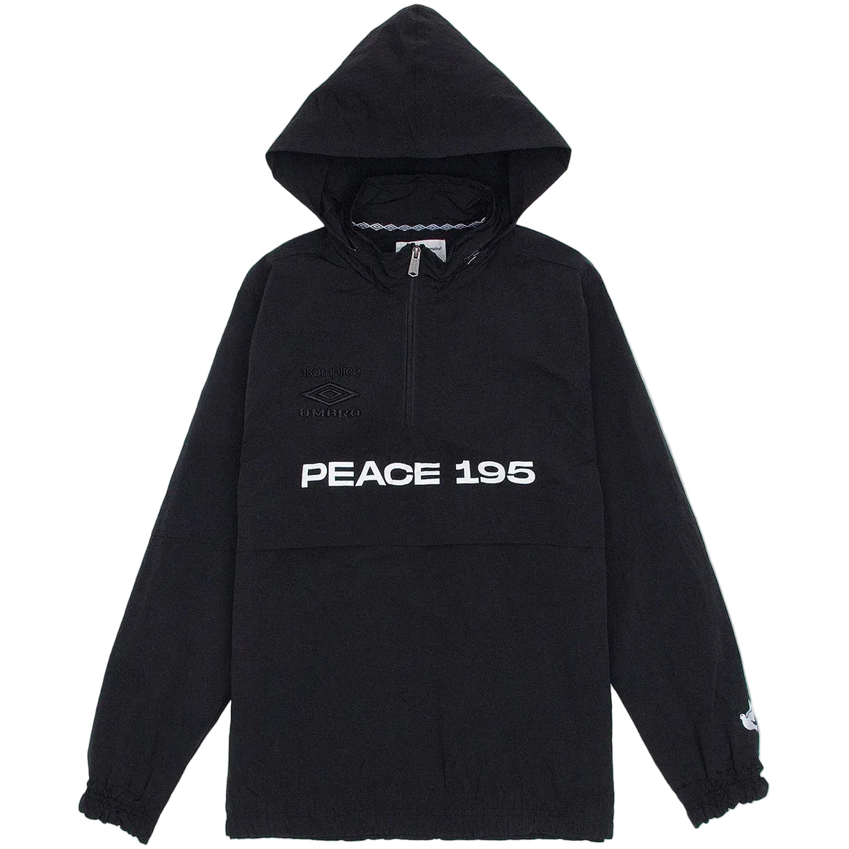 Black 1/4 Zip Jacket with 'PEACE 195' text on a white background