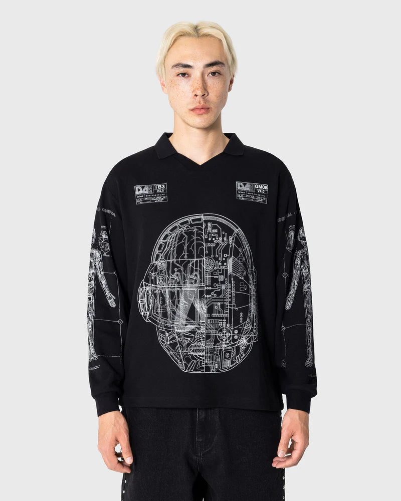 Schematic Long Sleeve Polo (Black)