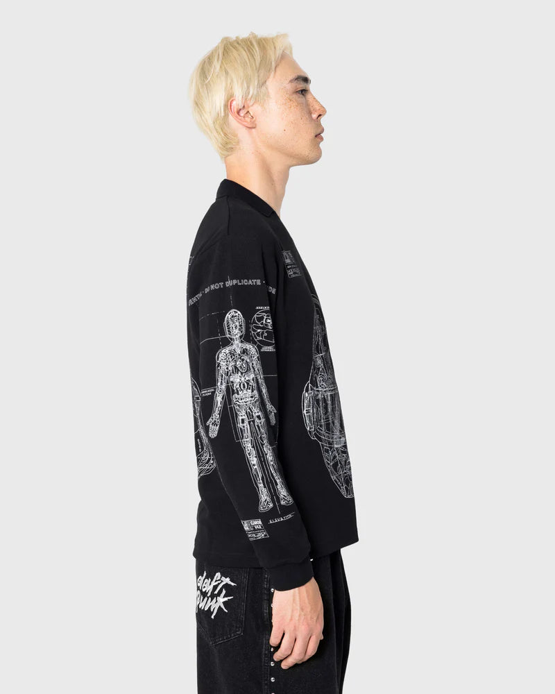 Schematic Long Sleeve Polo (Black)