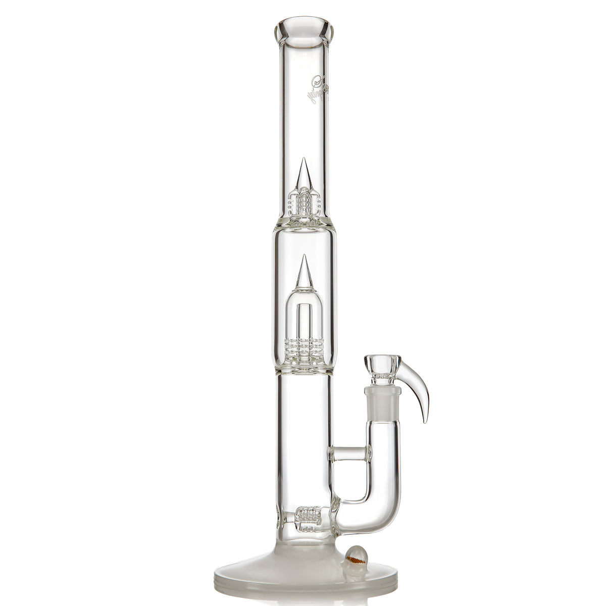 Sovereignty Glass Mini grid dome – mini3 – clear w/ straight neck and splashguard, frosted base and millie