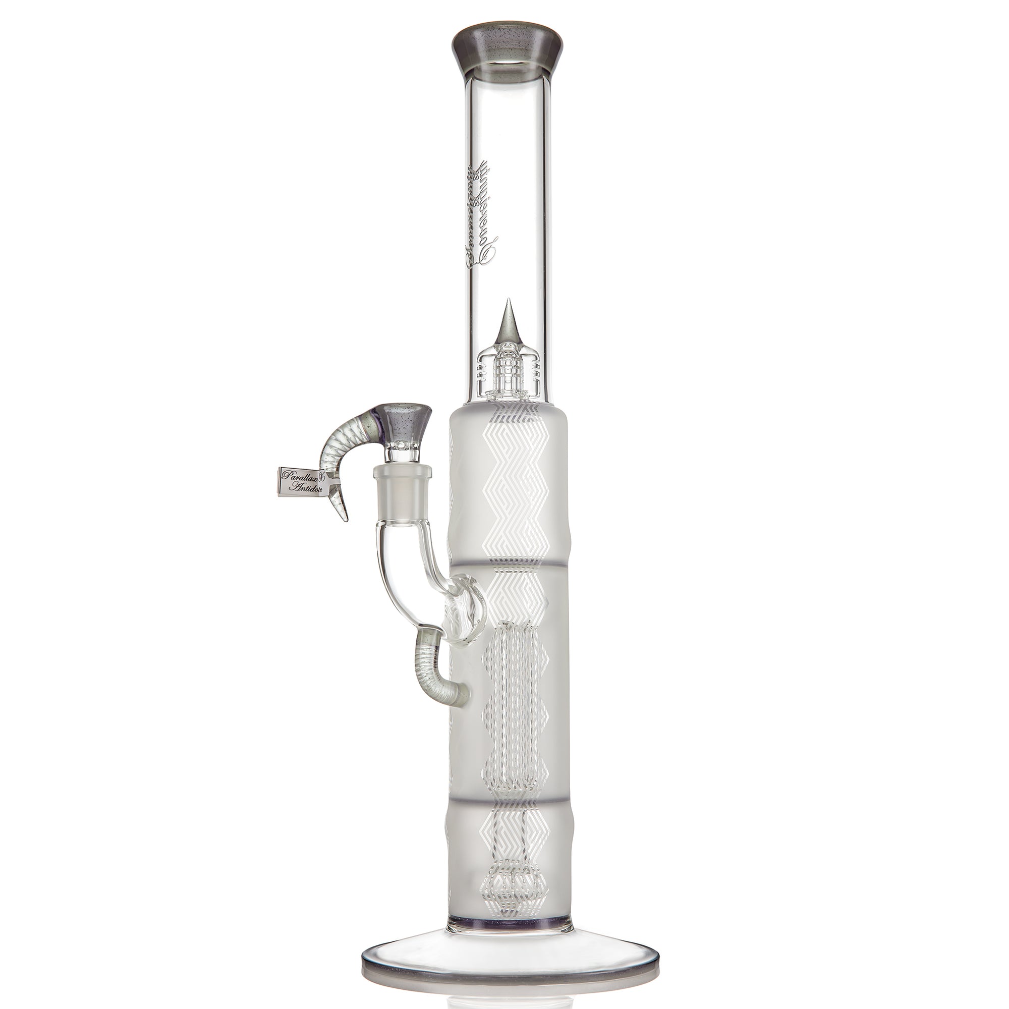 Sovereignty Glass Pillar – straight neck solid foot – full accent w/ accented seals and pattern frost (#1) (Parallax x Antidote)