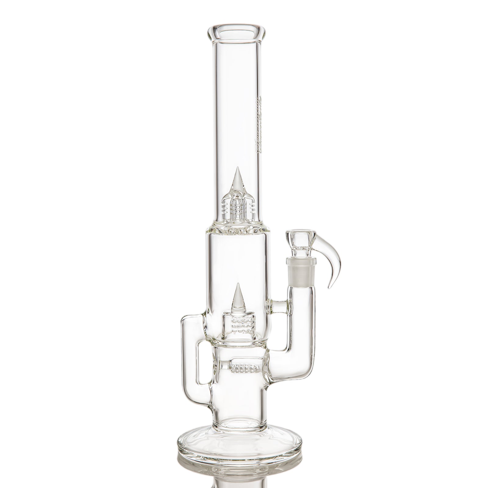 Sovereignty Glass CapCycler - Clear - StemLine 16mm 6 Cut DownGrid to Grid Cap 180 Spike Front Facing with Splash Guard 44mm Neck