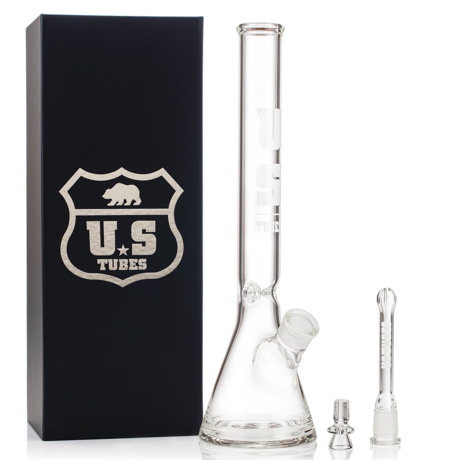US Tubes 19 Inch Flagship Beaker 50 x 5mm with 29mm Joint and Display Box (White Block Decal)